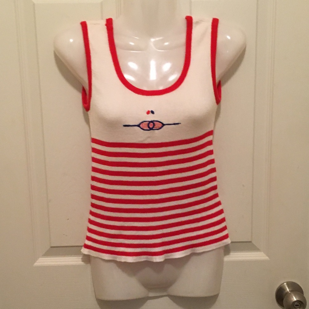 VINTAGE! Preppy Red Stripe Tennis Sweater Tank
